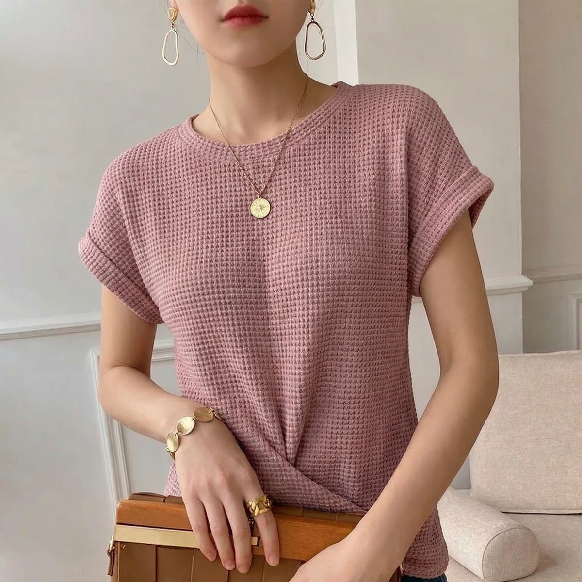 Oliver & Blake Amber Waffle Knit Women's Top
