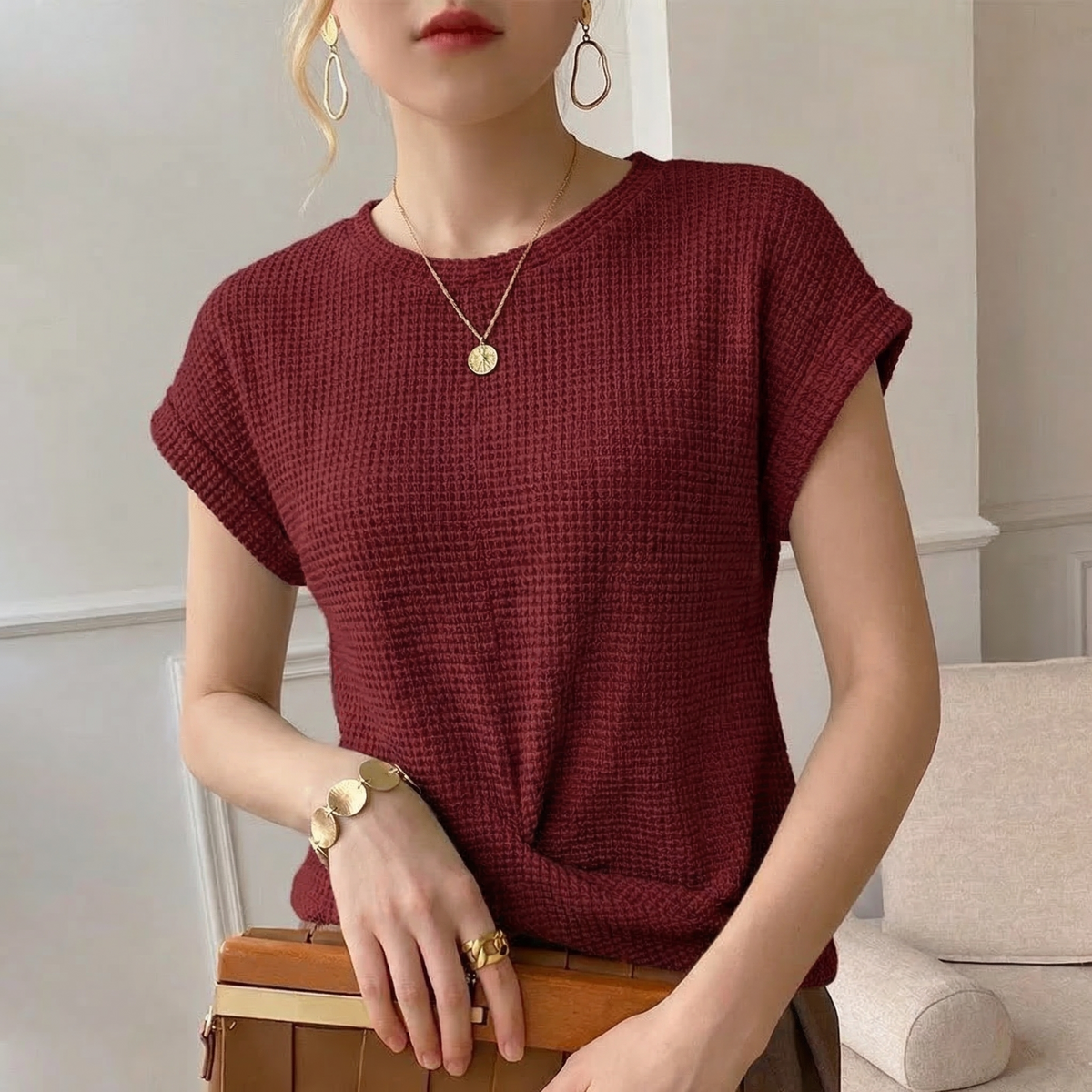 Oliver & Blake Amber Waffle Knit Women's Top