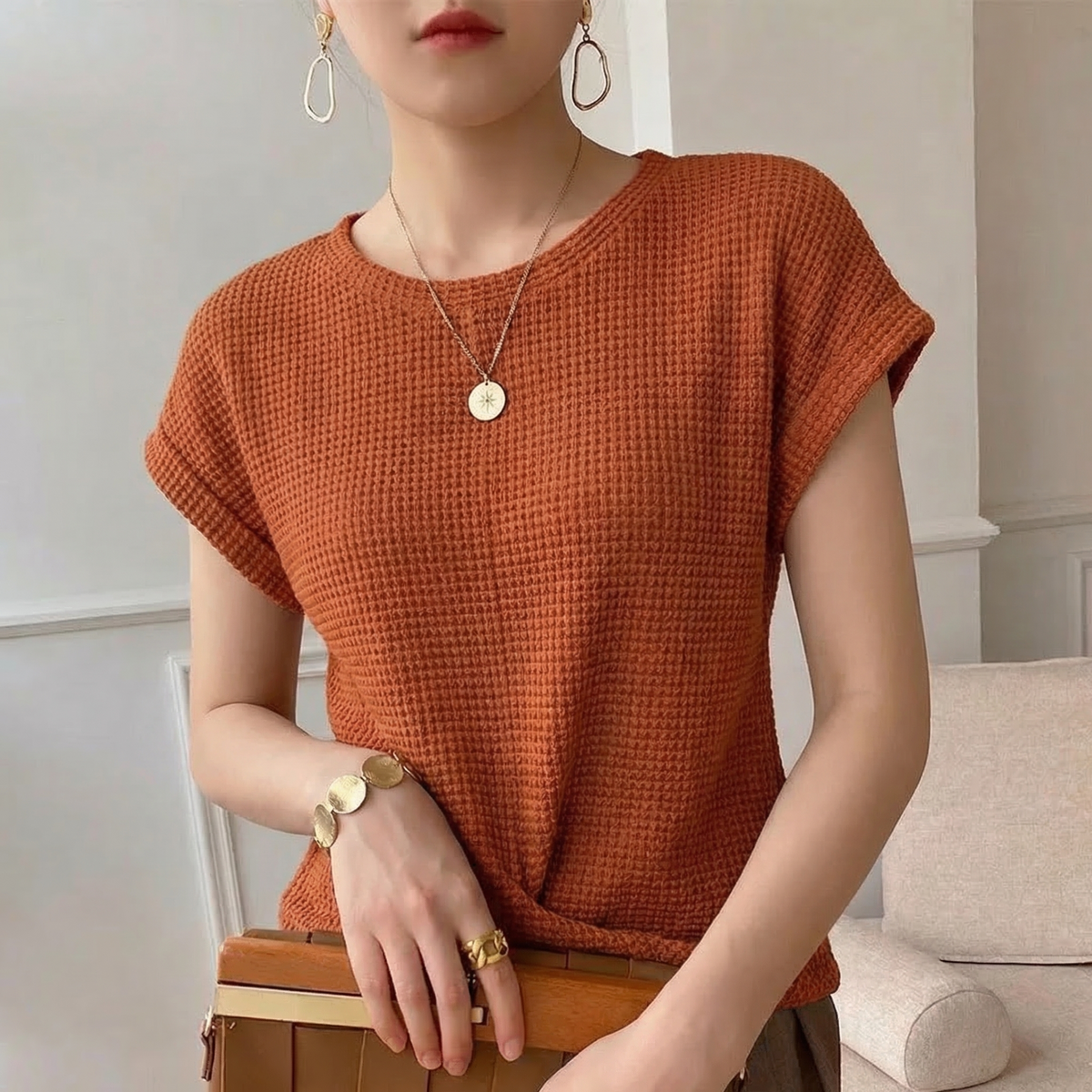 Oliver & Blake Amber Waffle Knit Women's Top