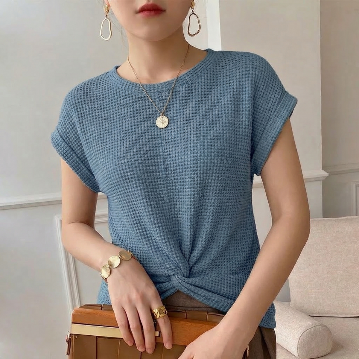 Oliver & Blake Amber Waffle Knit Women's Top