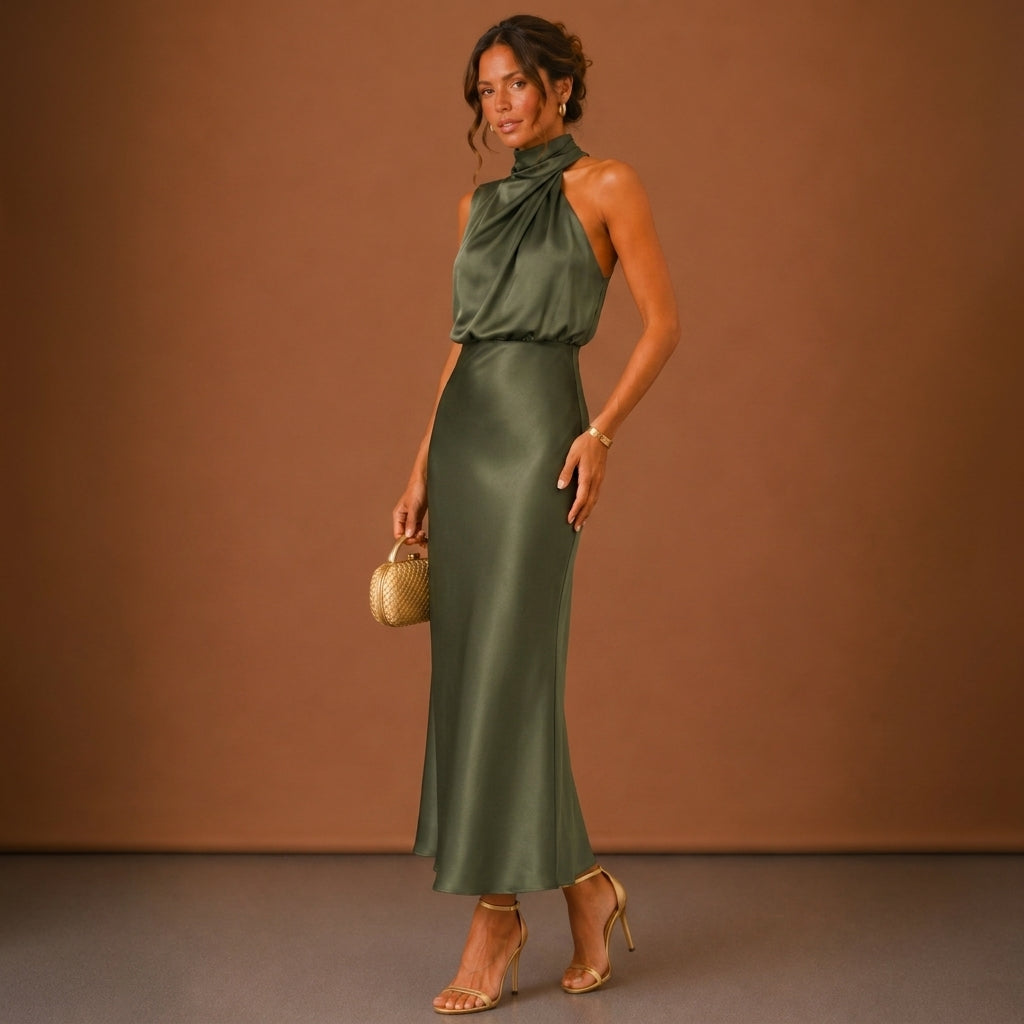 Soraya Satin Halter Women's Maxi Dress