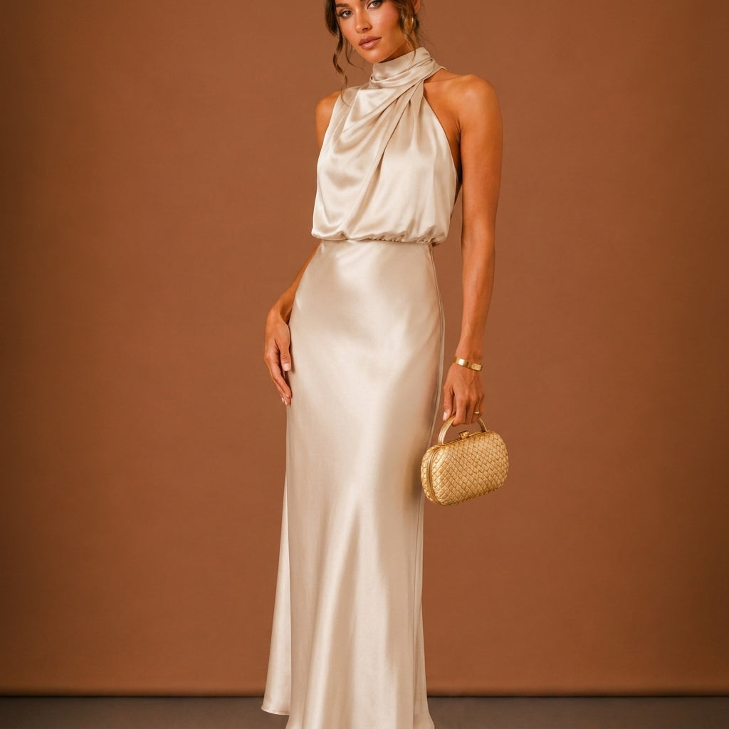 Soraya Satin Halter Women's Maxi Dress