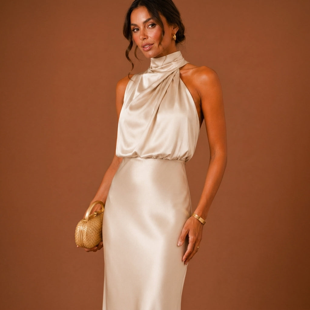 Soraya Satin Halter Women's Maxi Dress