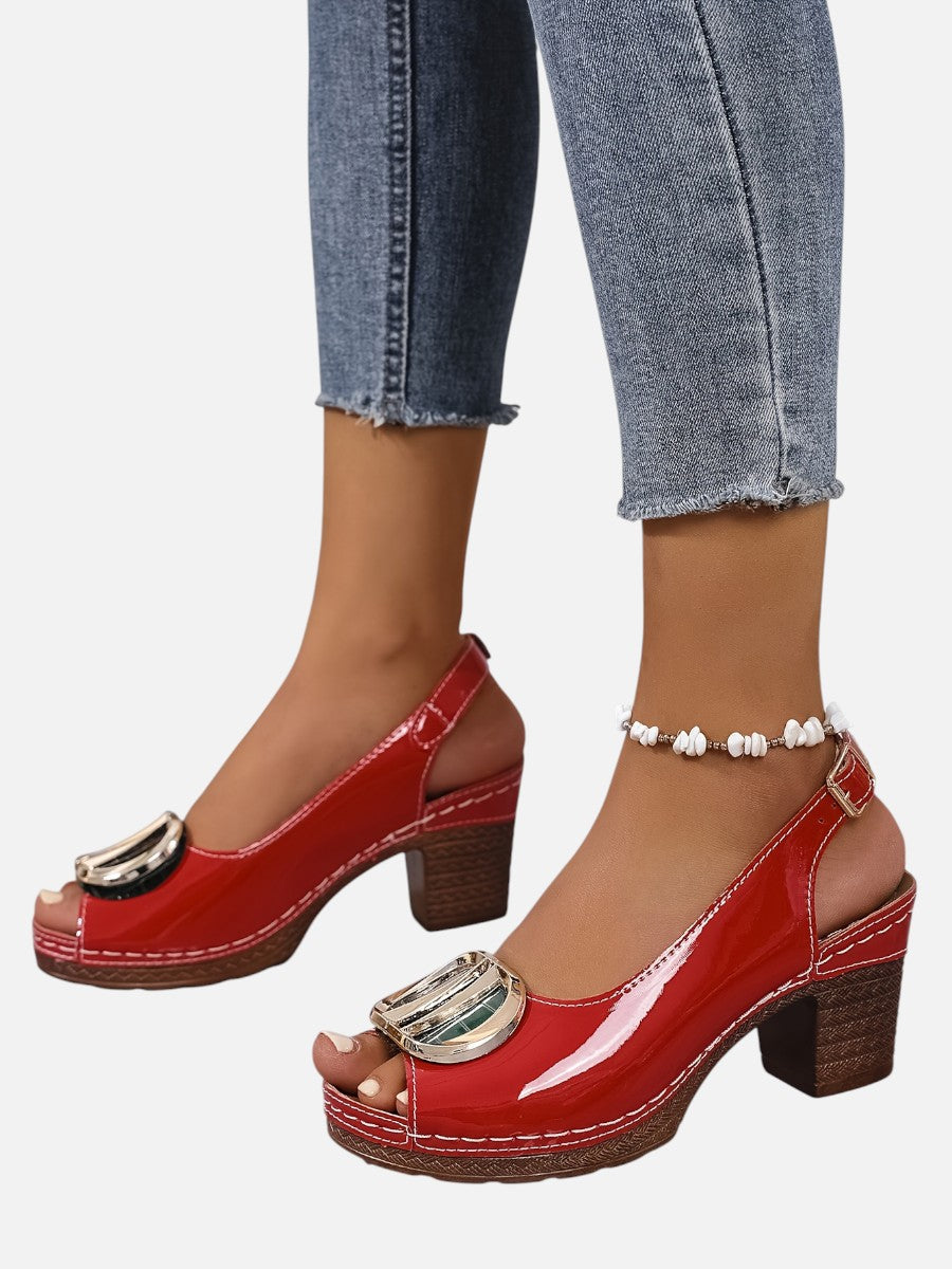Glossy Comfort Strap Women's Heels