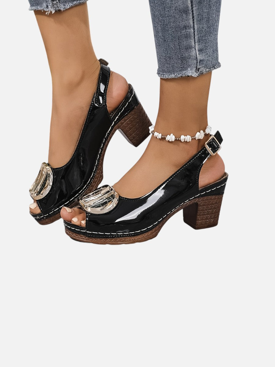 Glossy Comfort Strap Women's Heels