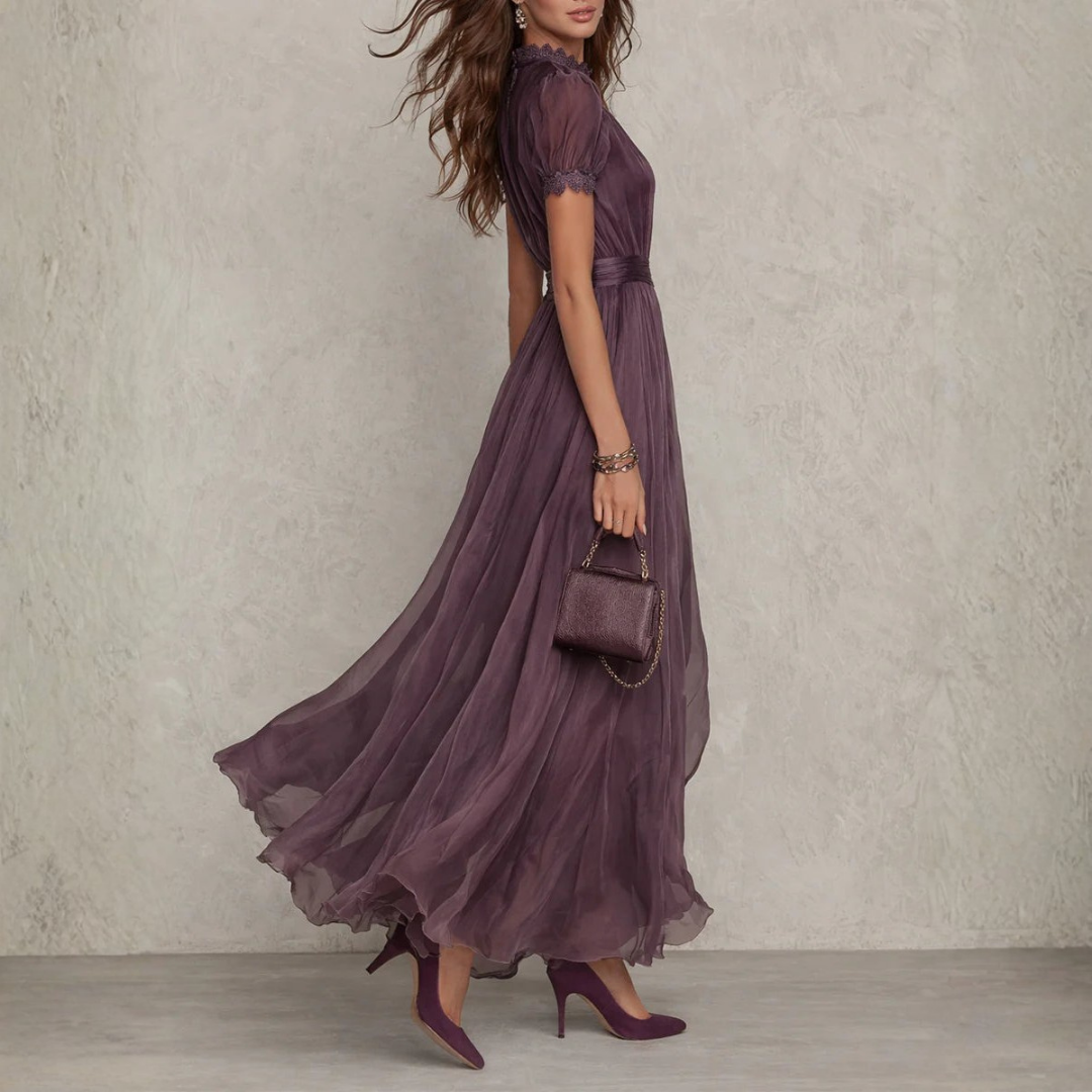 Celeste Lace Trim Chiffon Women's Maxi Dress