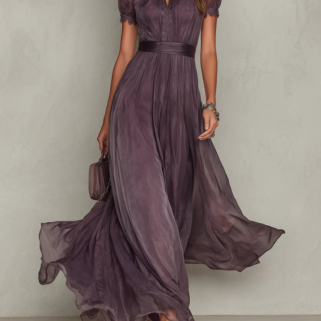 Celeste Lace Trim Chiffon Women's Maxi Dress