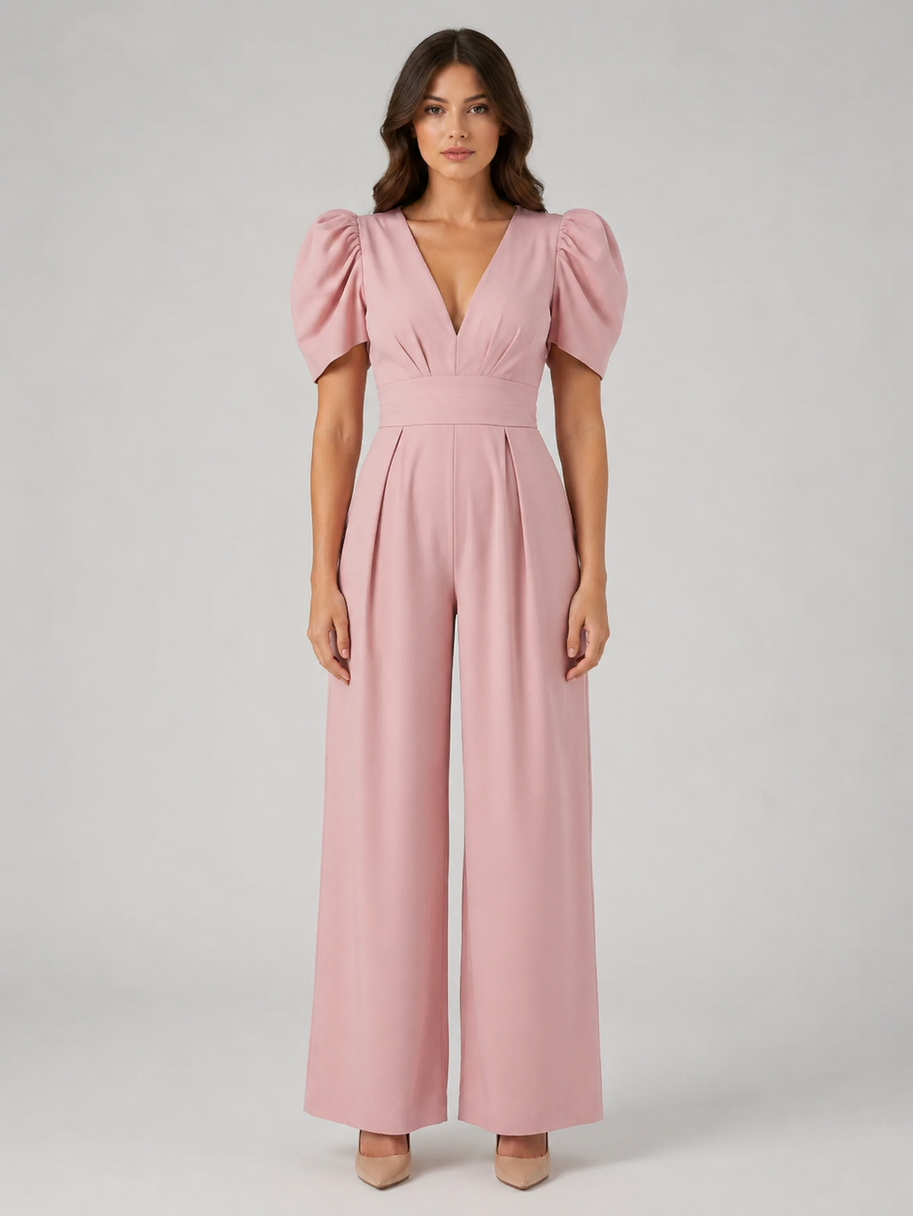 Puff Sleeve Wide Leg Women's Jumpsuit