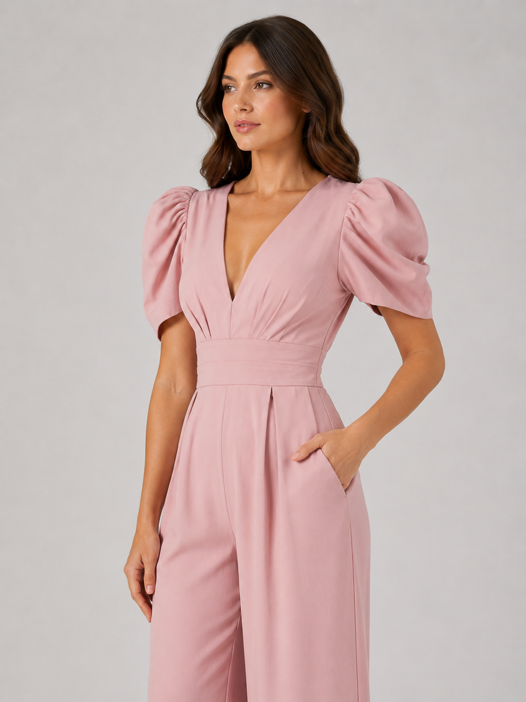 Puff Sleeve Wide Leg Women's Jumpsuit