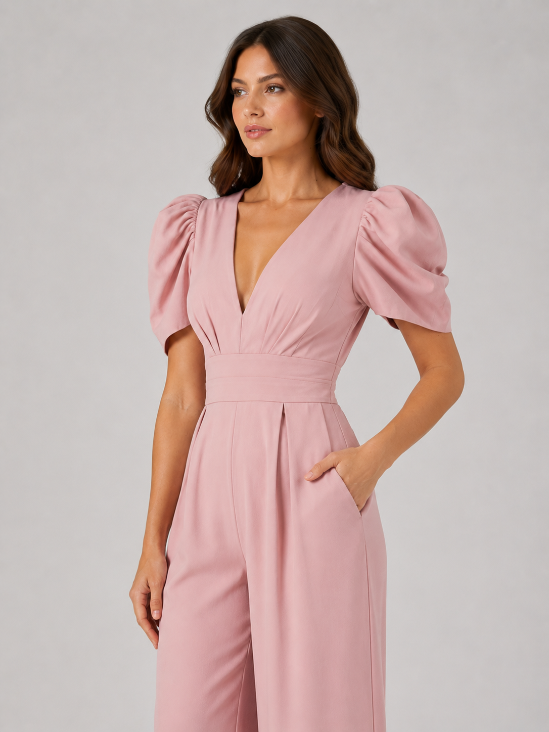 Puff Sleeve Wide Leg Women's Jumpsuit