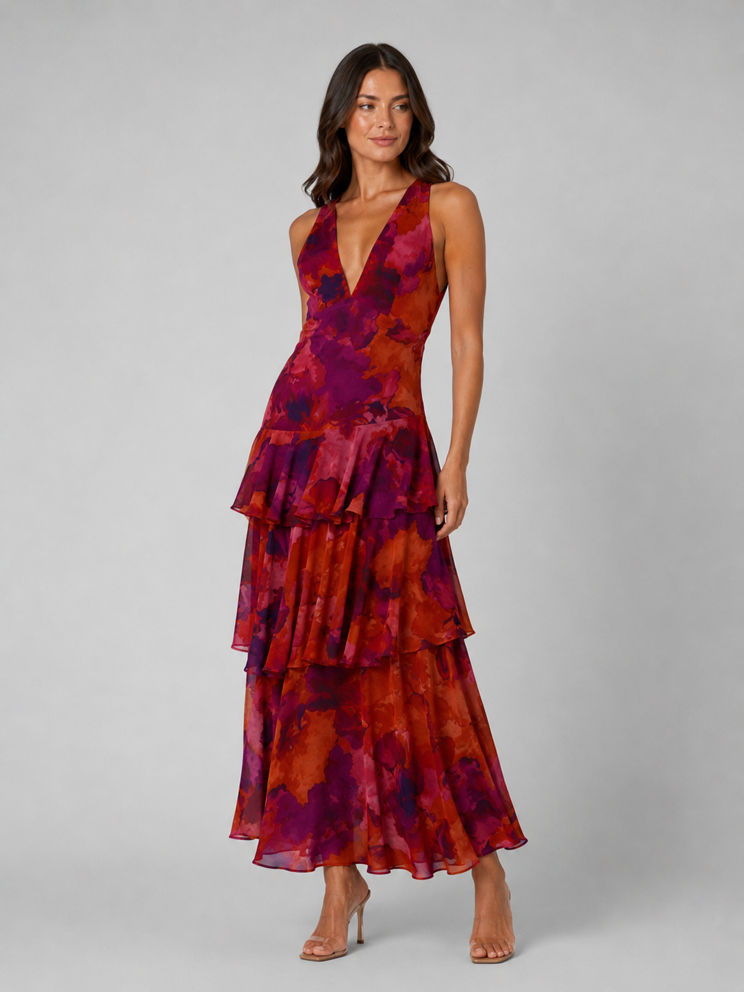 Tiered Ruffle V-Neck Women's Maxi Dress