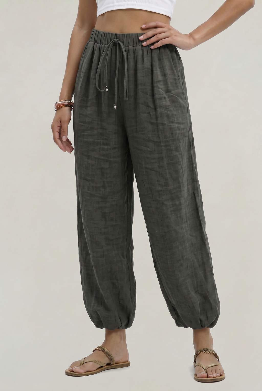 Wide Leg Linen Women's Trousers