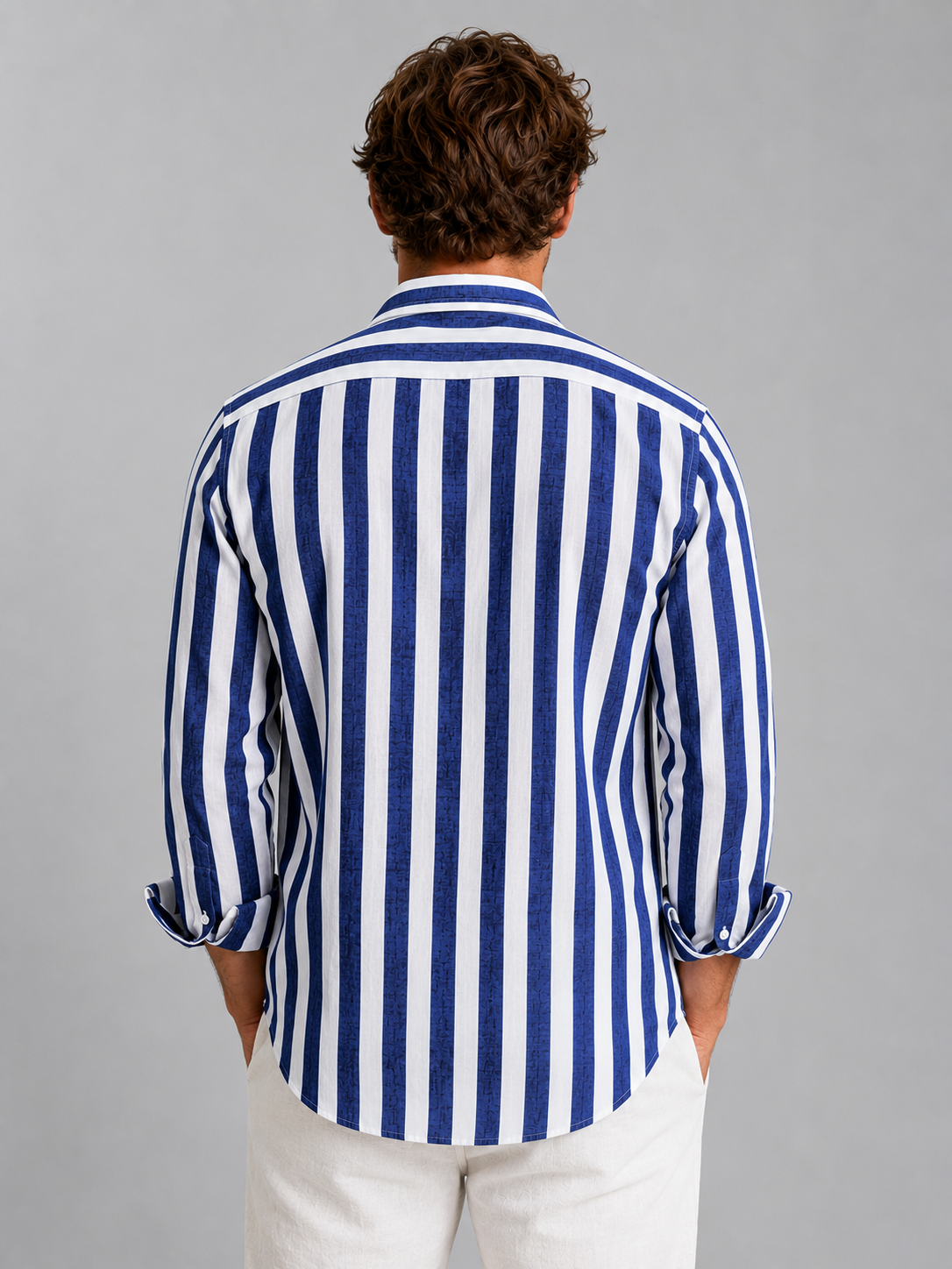 Striped Linen Look Relaxed Men's Shirt