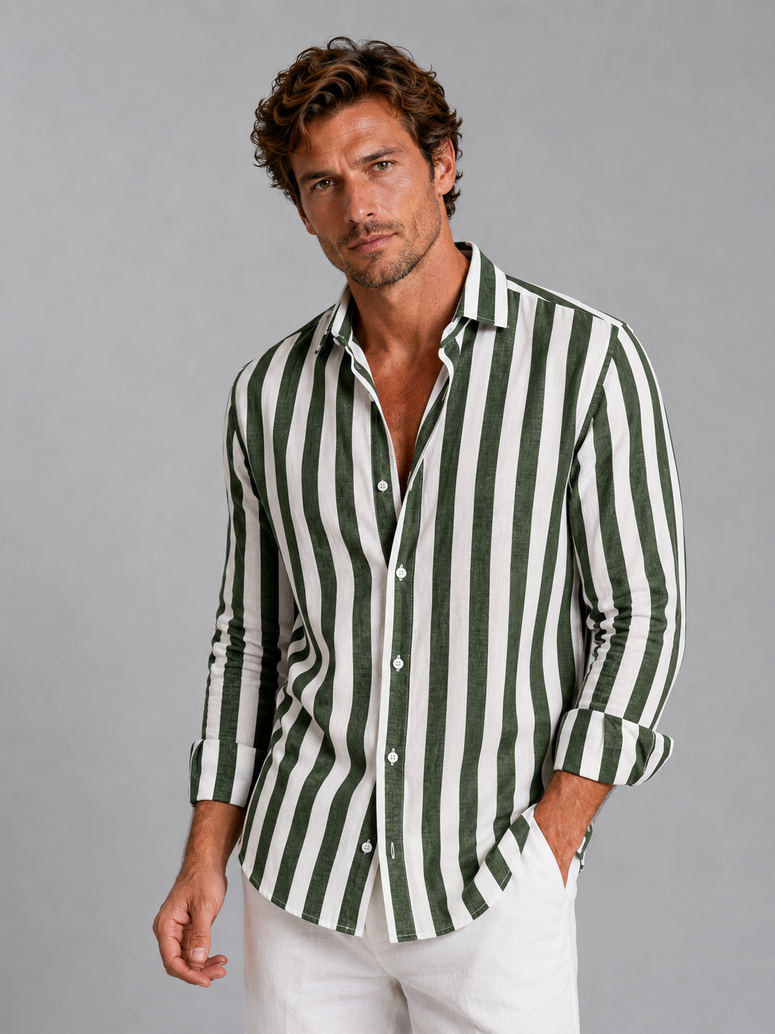 Striped Linen Look Relaxed Men's Shirt