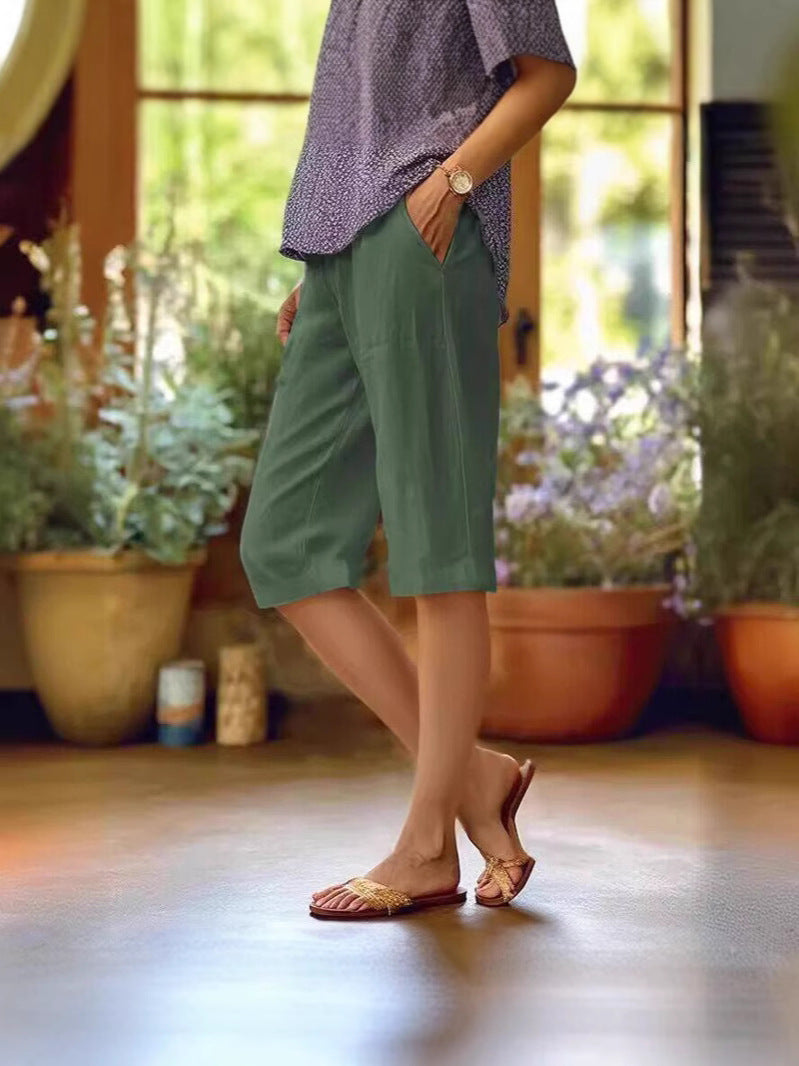 Relaxed Linen Capri Women's Pants