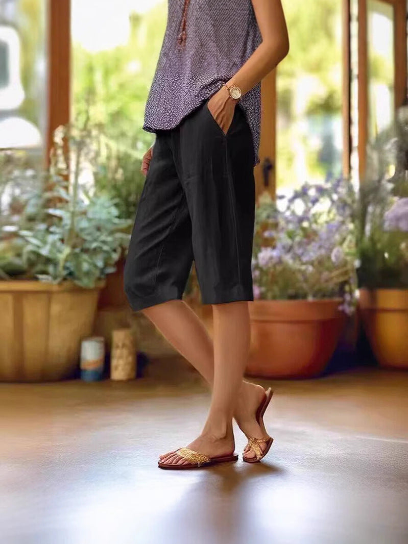 Relaxed Linen Capri Women's Pants