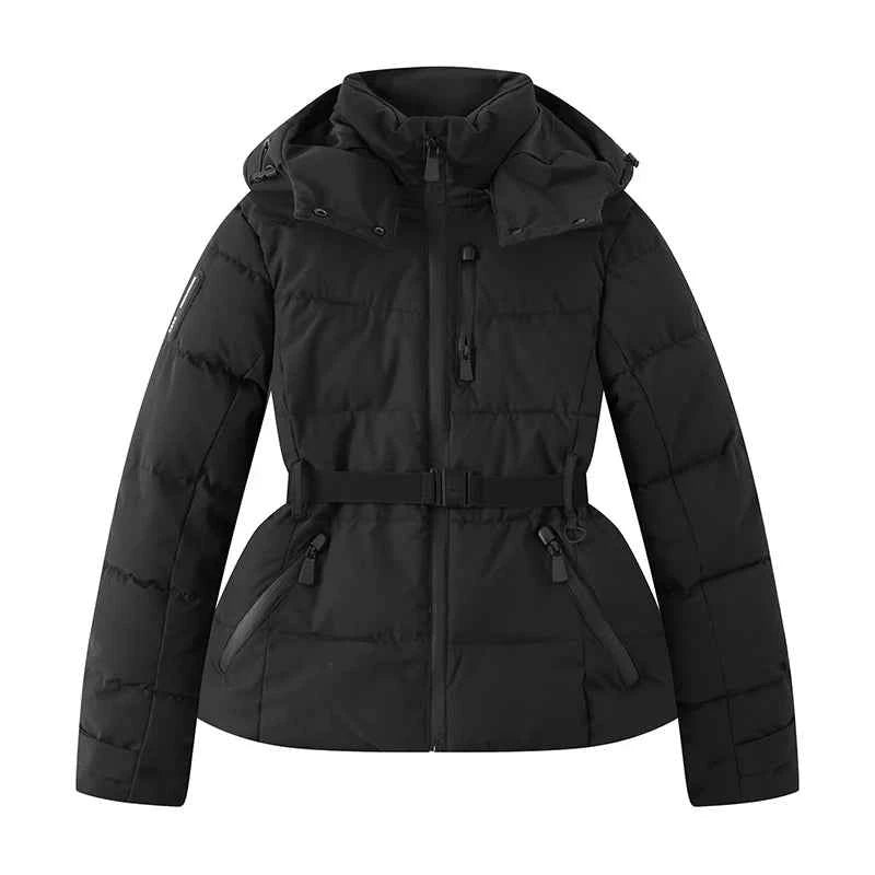 Women's Winter Hooded Padded Parka Ski Jacket with Belt