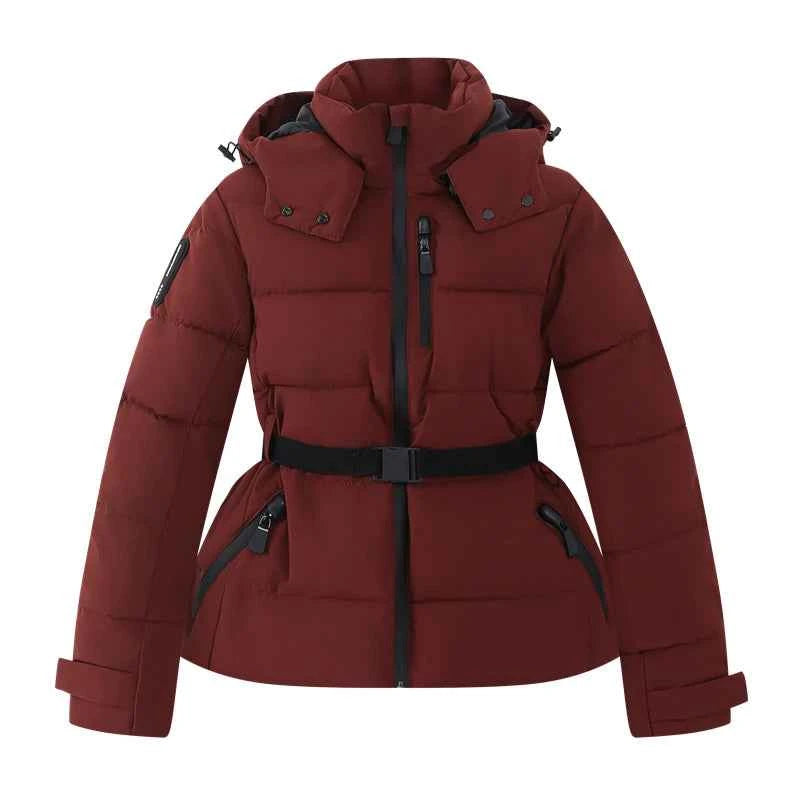 Women's Winter Hooded Padded Parka Ski Jacket with Belt