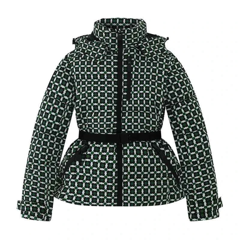 Women's Winter Hooded Padded Parka Ski Jacket with Belt