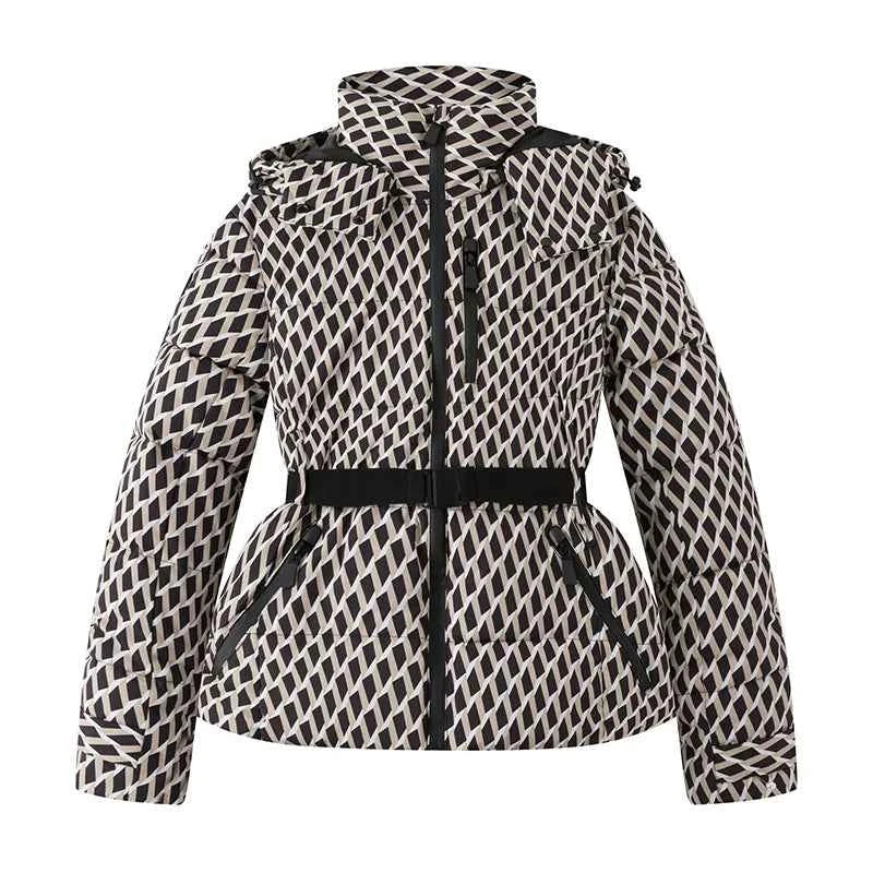 Women's Winter Hooded Padded Parka Ski Jacket with Belt