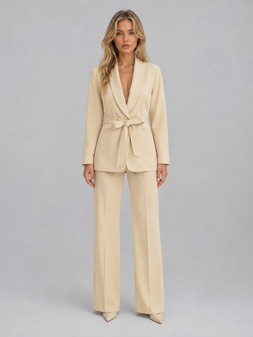 Belted Blazer Wide-Leg Women's Co-Ord Set