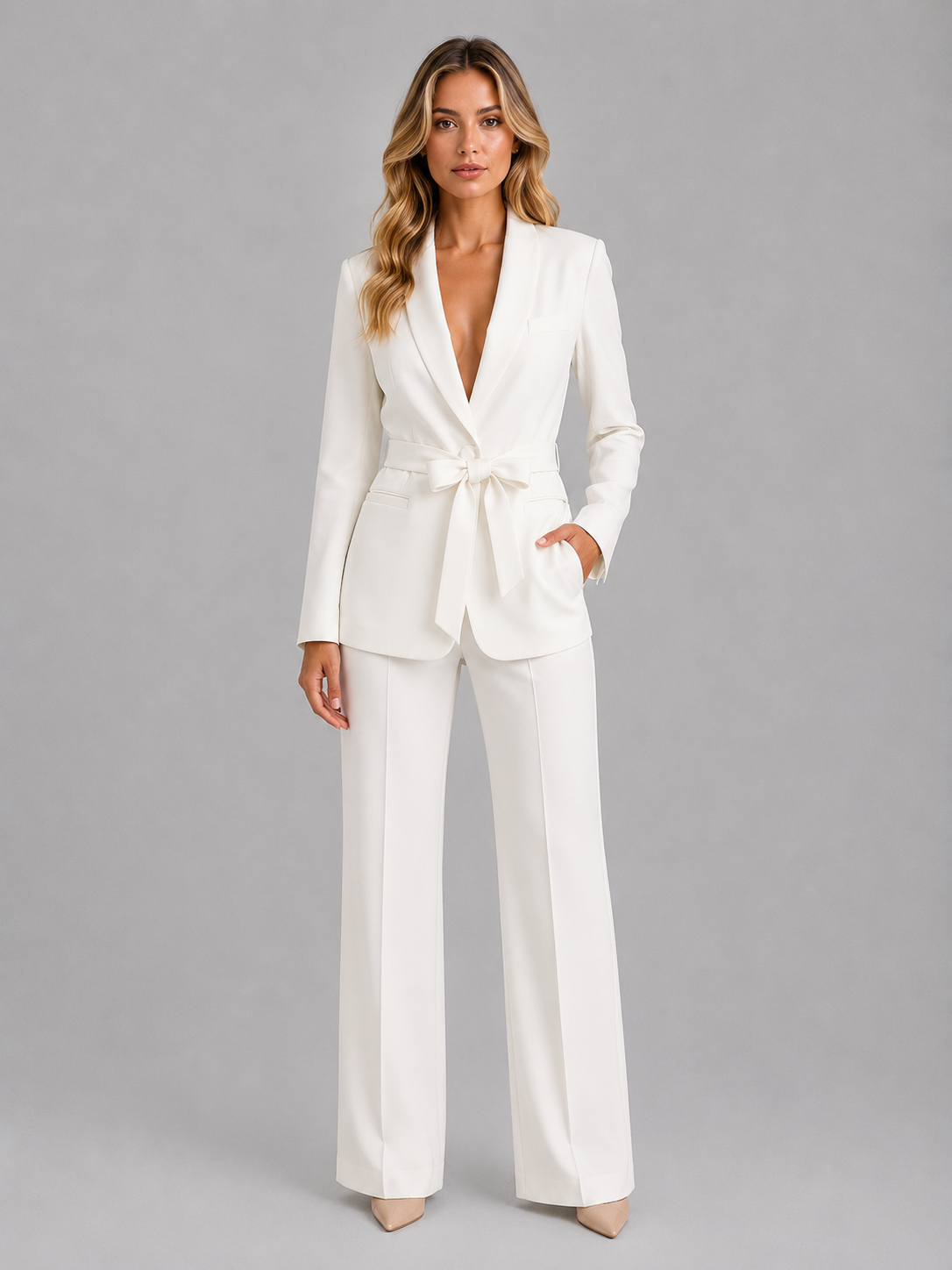 Belted Blazer Wide-Leg Women's Co-Ord Set