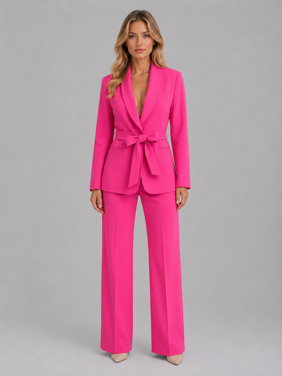 Belted Blazer Wide-Leg Women's Co-Ord Set