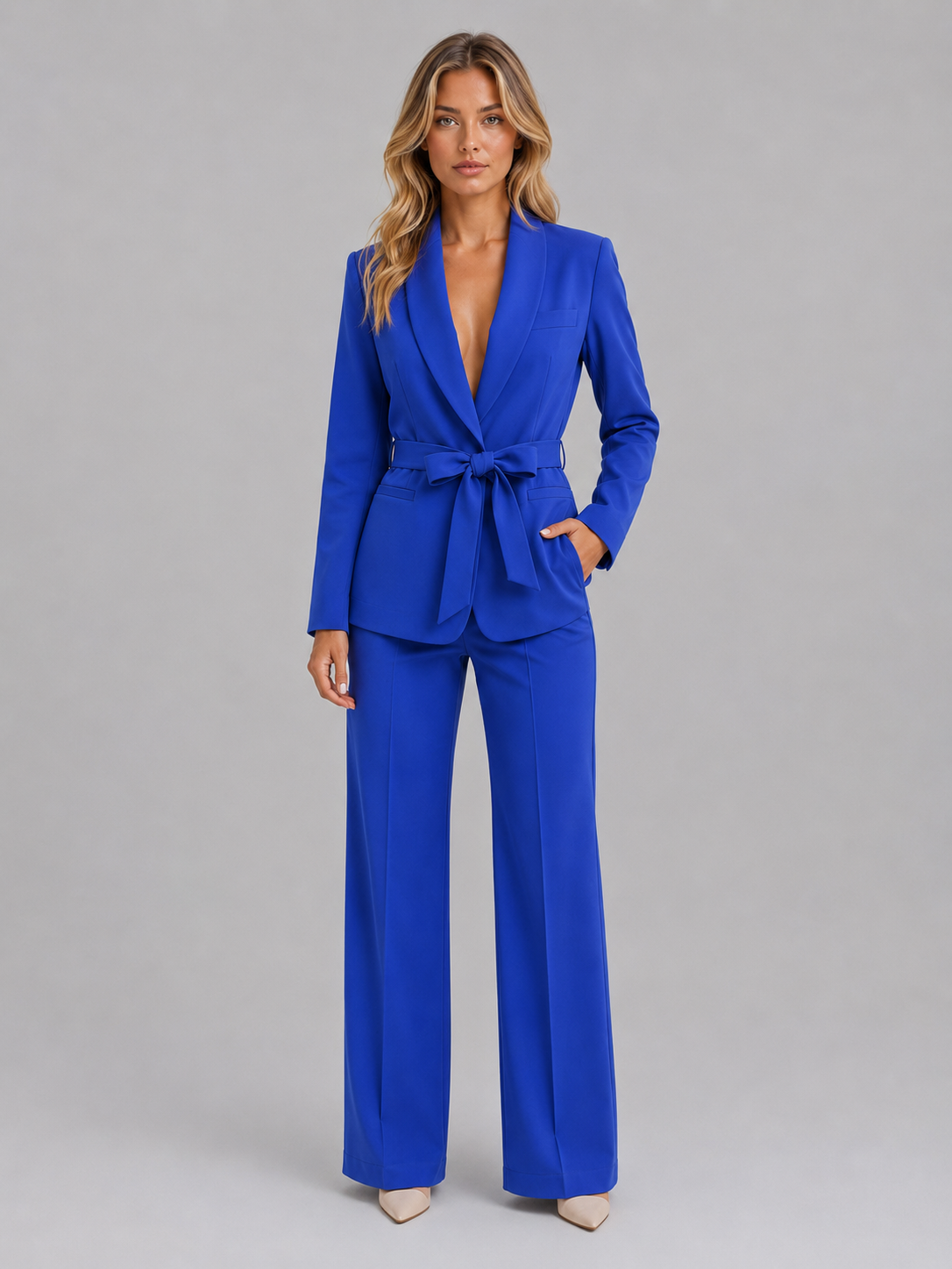Belted Blazer Wide-Leg Women's Co-Ord Set