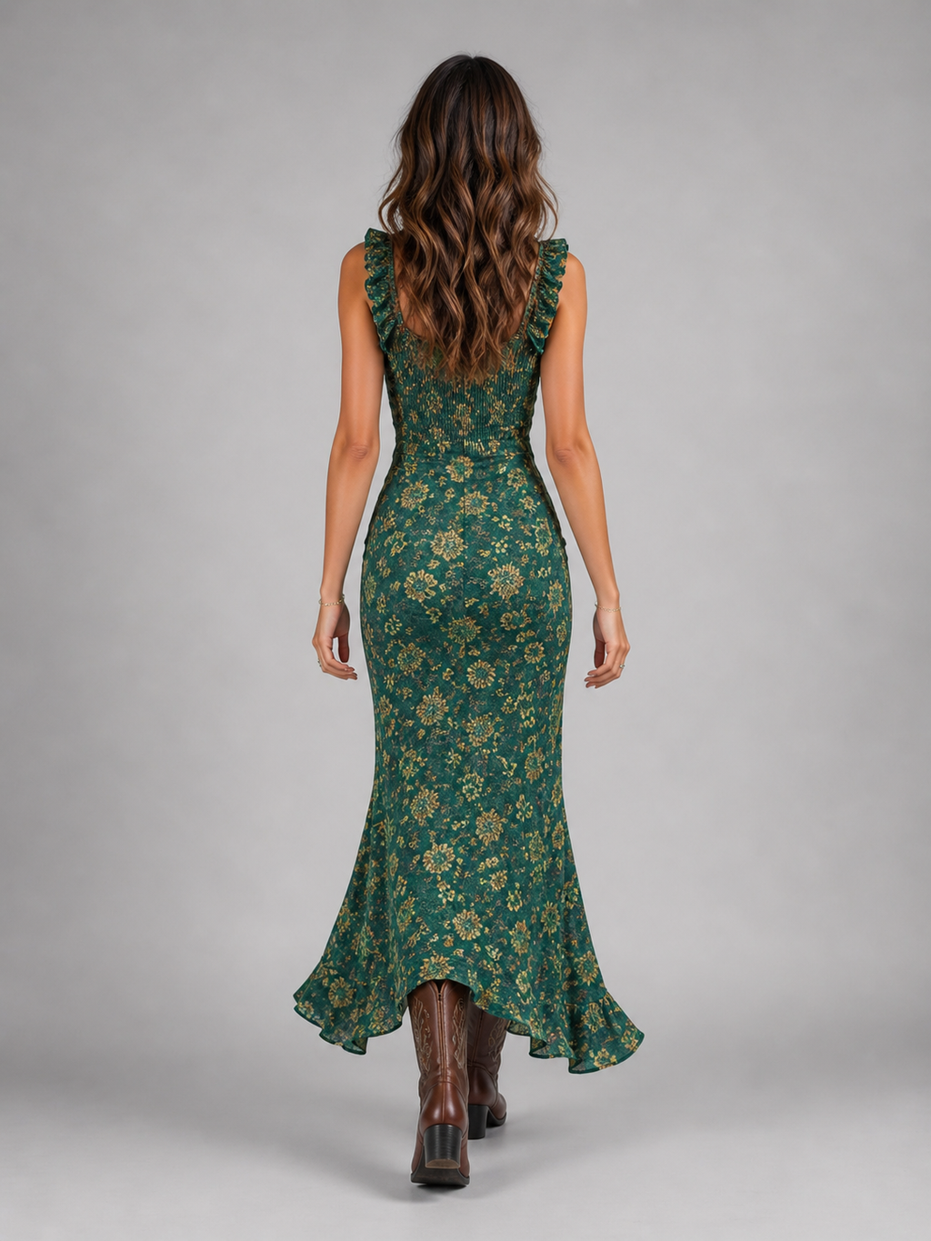 Boho Floral Side Slit Women's Maxi Dress