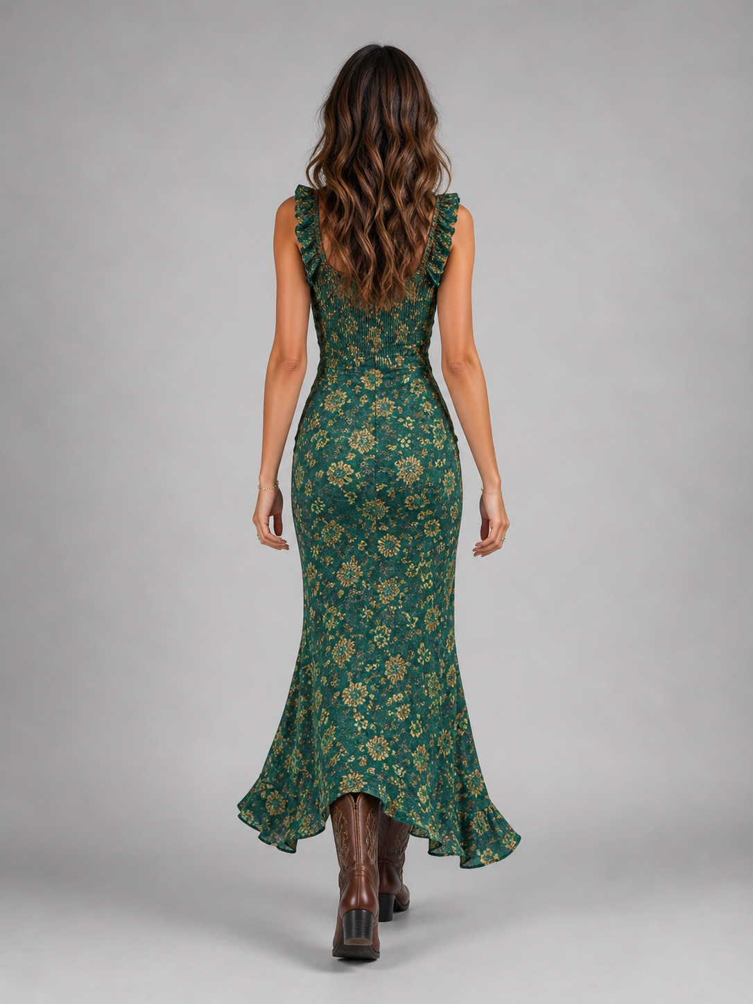 Boho Floral Side Slit Women's Maxi Dress
