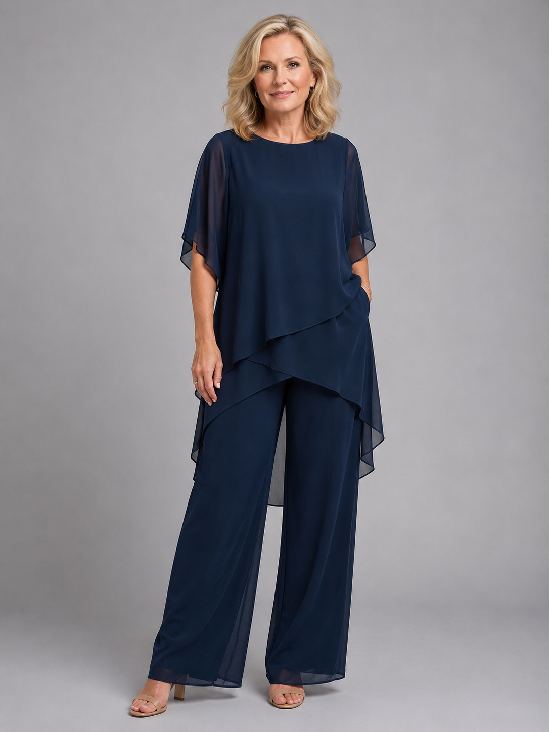 Flowing Wide-Leg Chiffon Women's Two-Piece Set