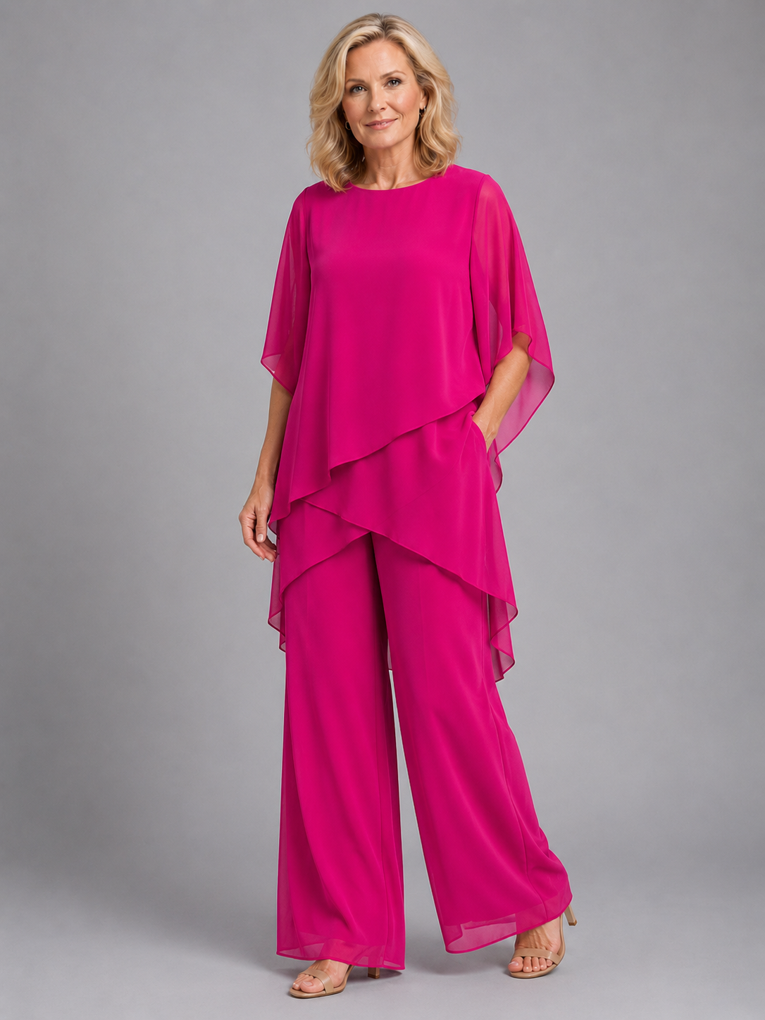 Flowing Wide-Leg Chiffon Women's Two-Piece Set