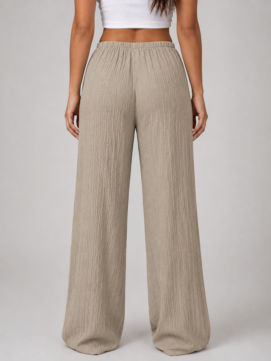 Crinkle Wide Leg Drawstring Women's Trousers