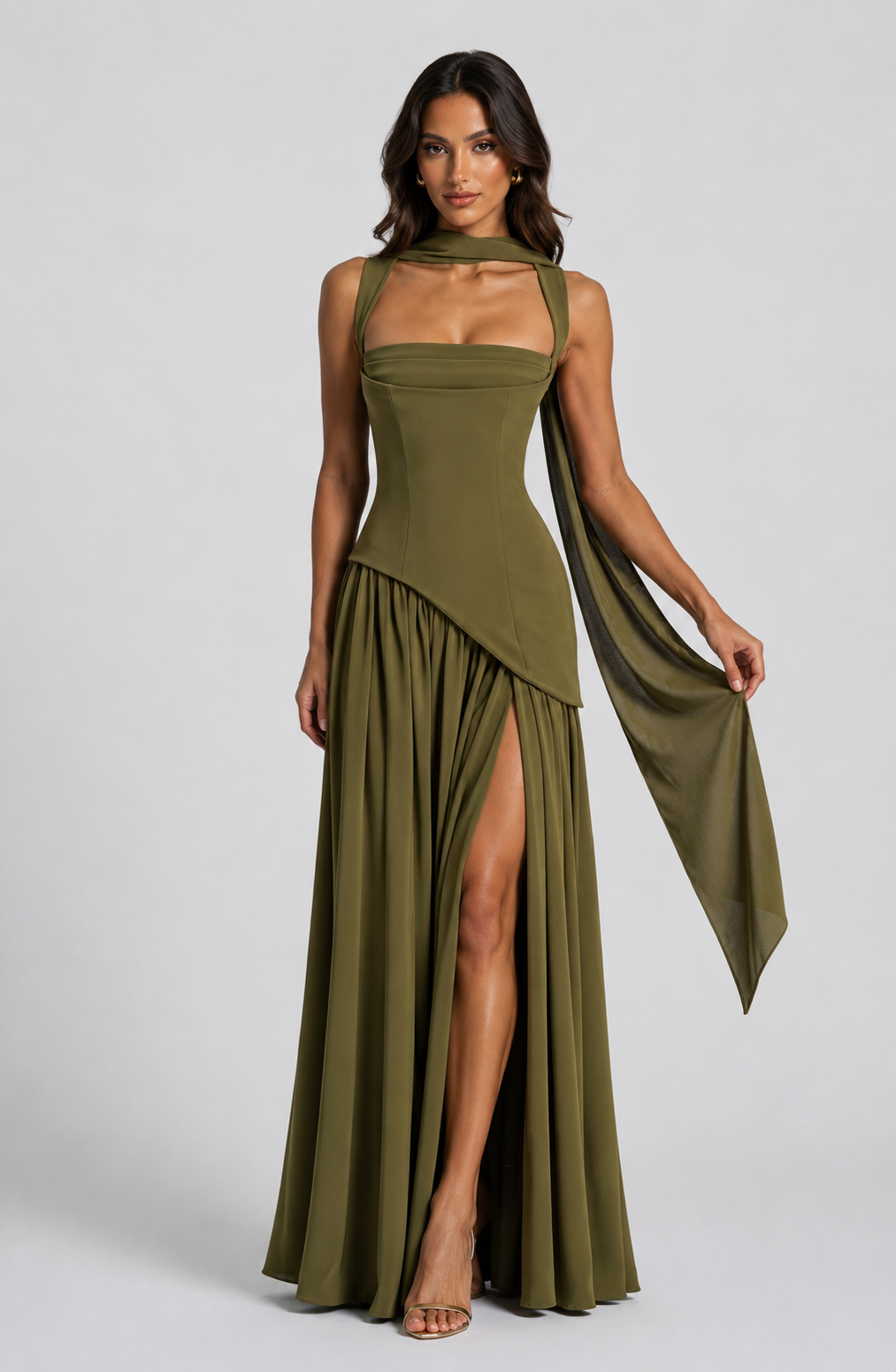 Draped Satin Feel Women's Maxi Dress
