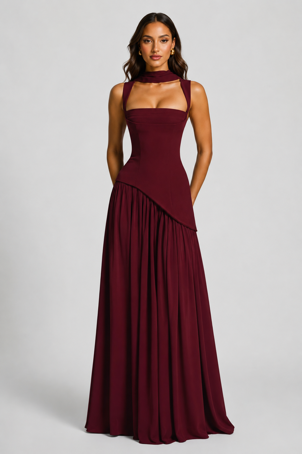 Draped Satin Feel Women's Maxi Dress