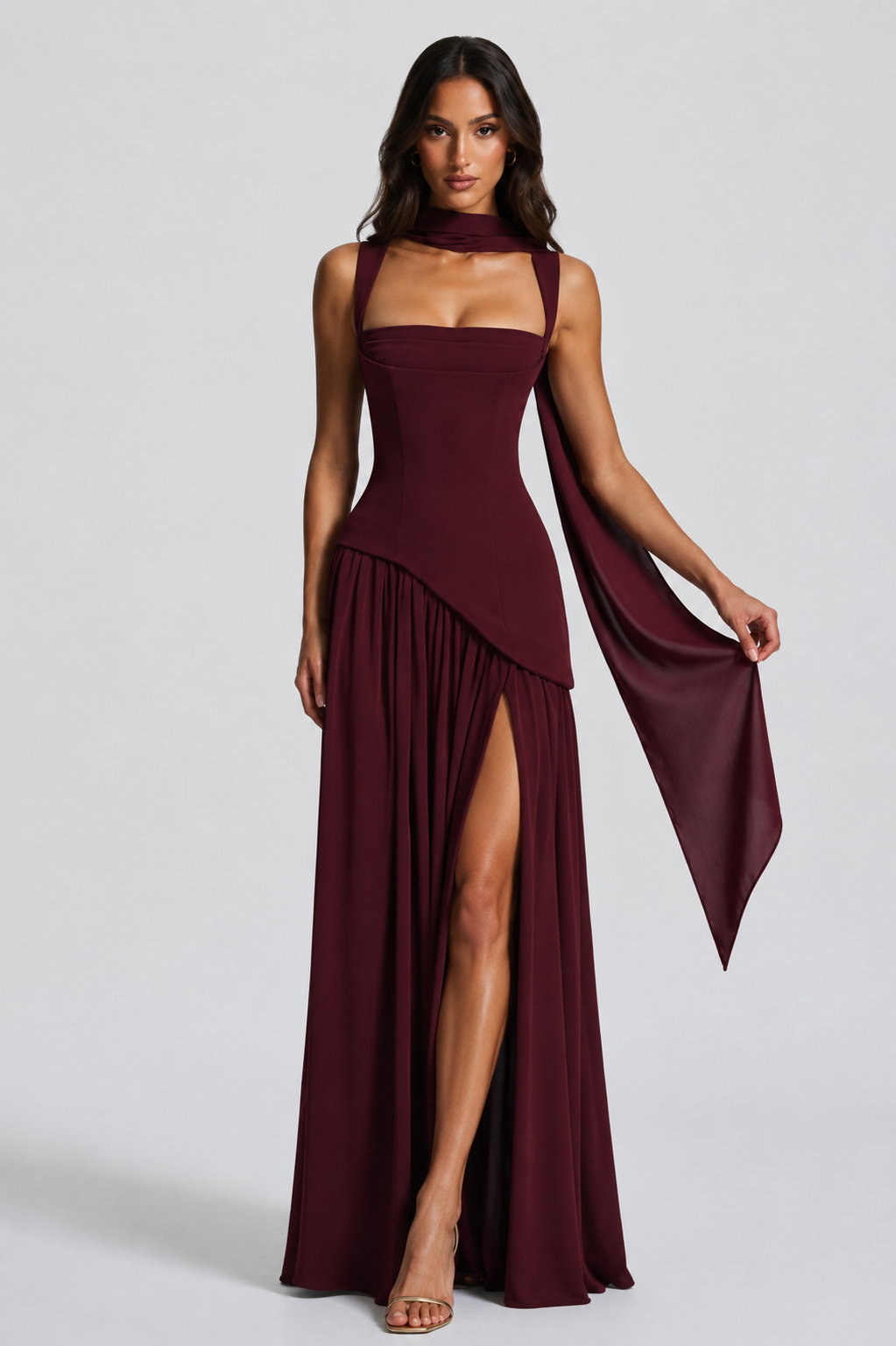 Draped Satin Feel Women's Maxi Dress