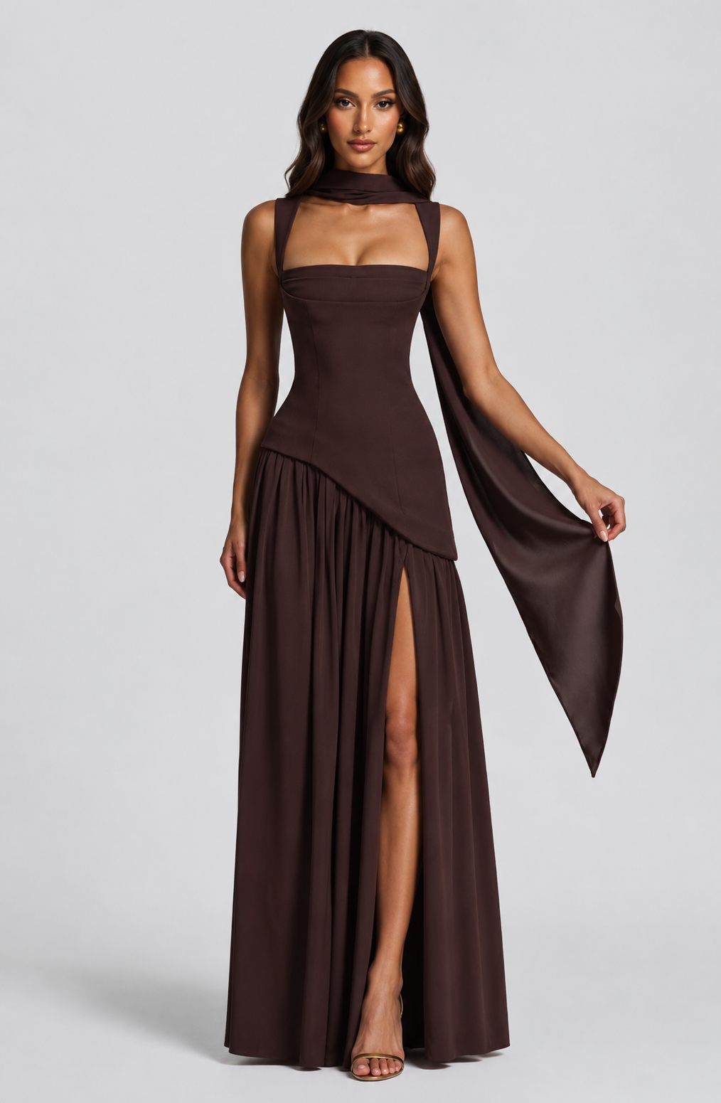 Draped Satin Feel Women's Maxi Dress
