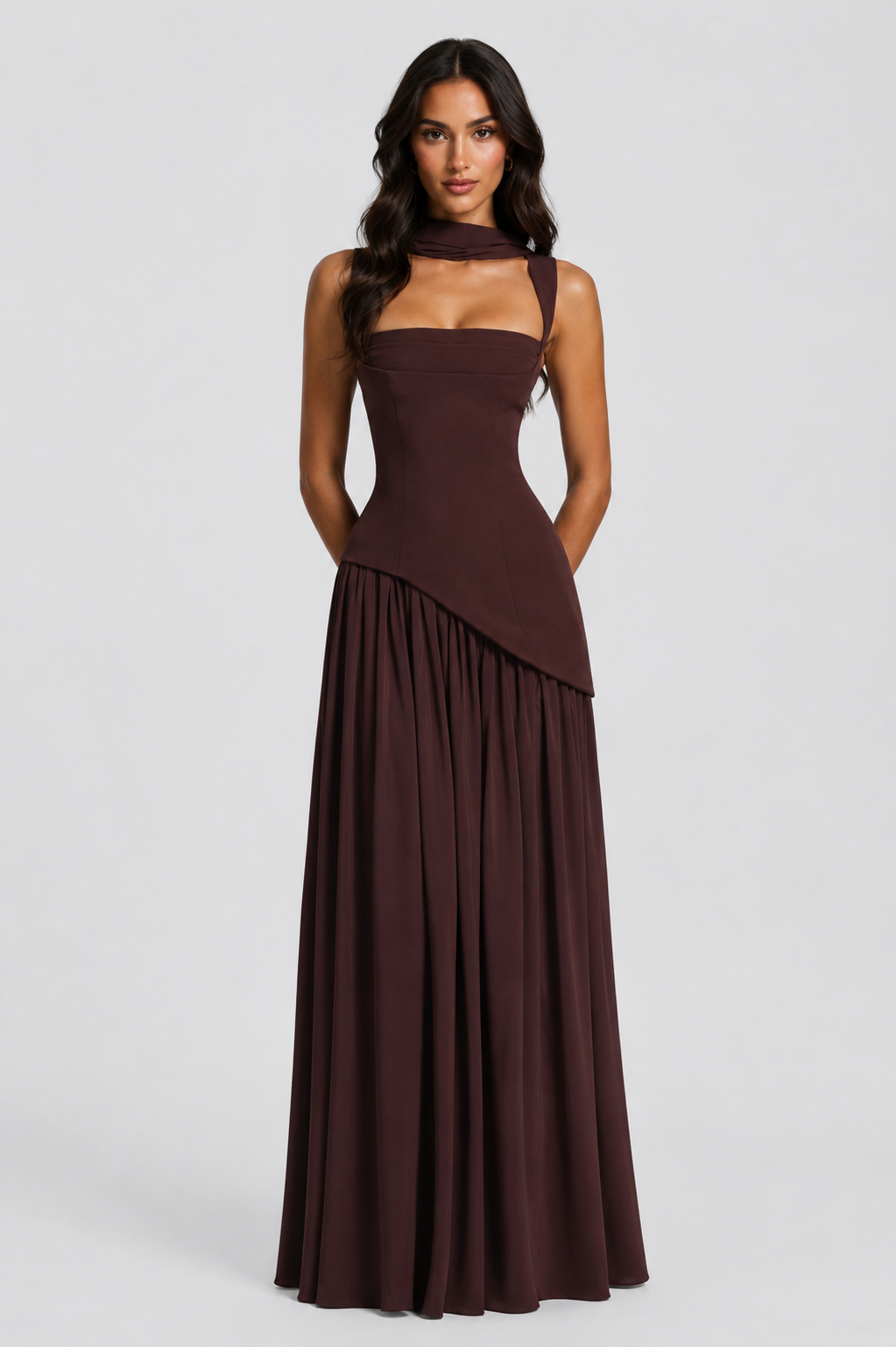 Draped Satin Feel Women's Maxi Dress