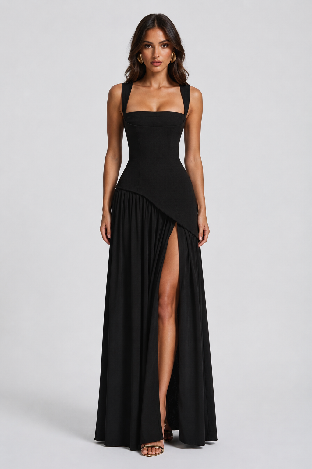 Draped Satin Feel Women's Maxi Dress