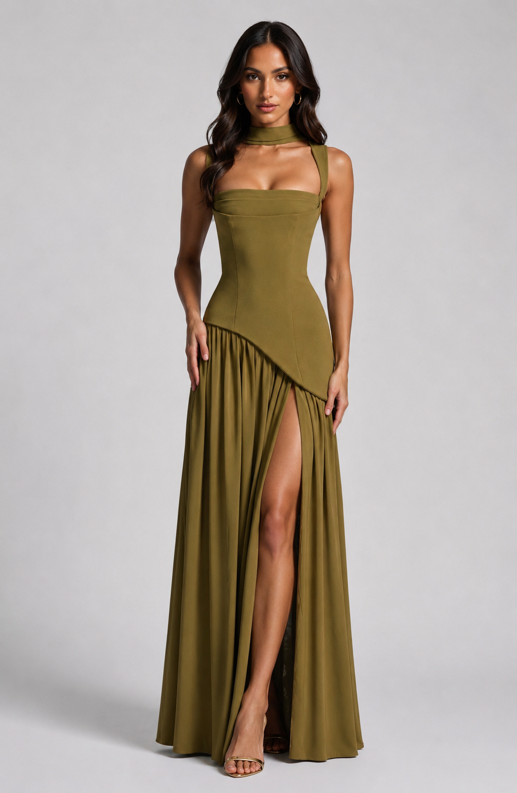 Draped Satin Feel Women's Maxi Dress
