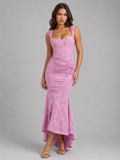 Floral Corset Asymmetrical Hem Women's Maxi Dress
