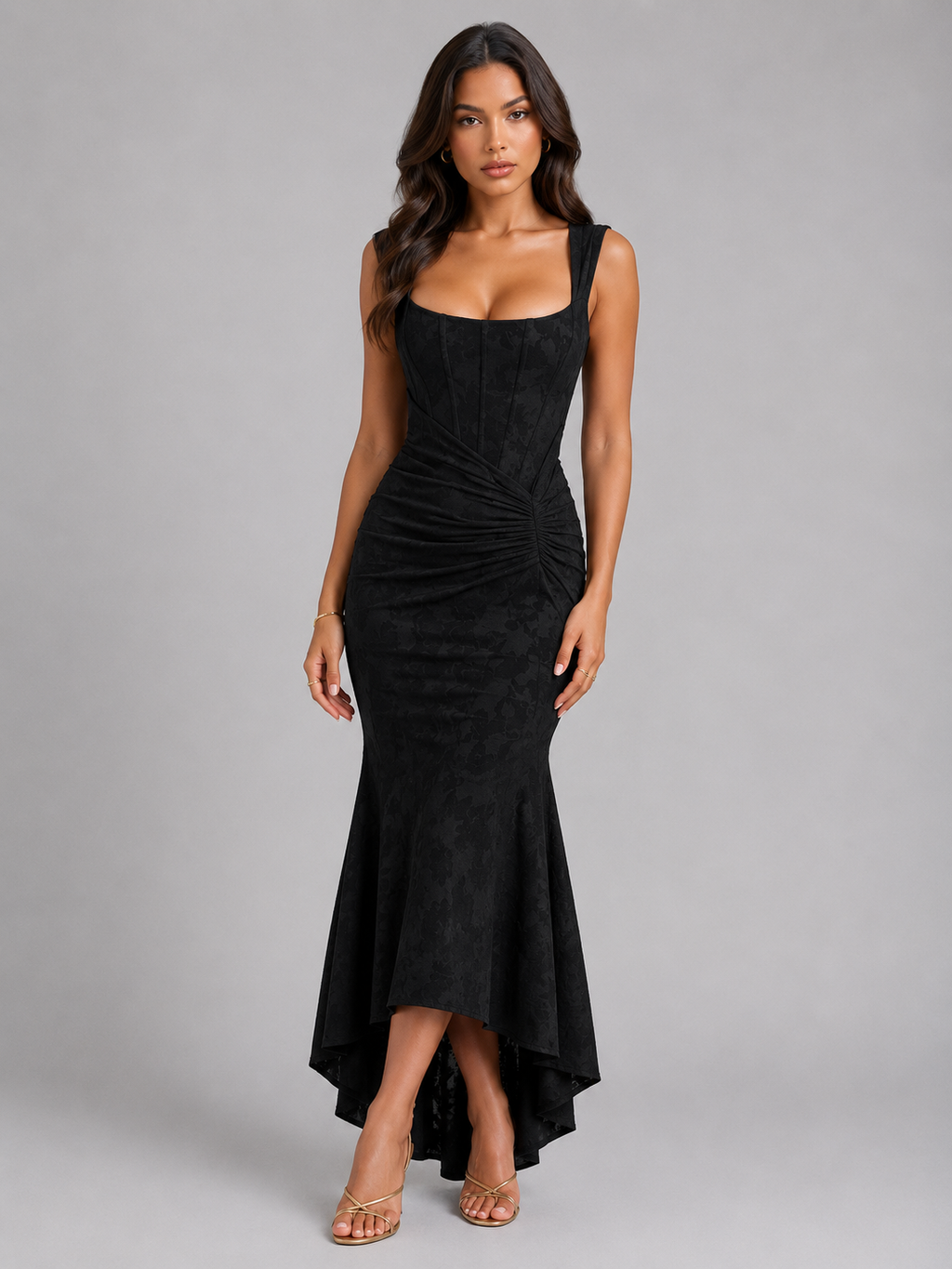 Floral Corset Asymmetrical Hem Women's Maxi Dress