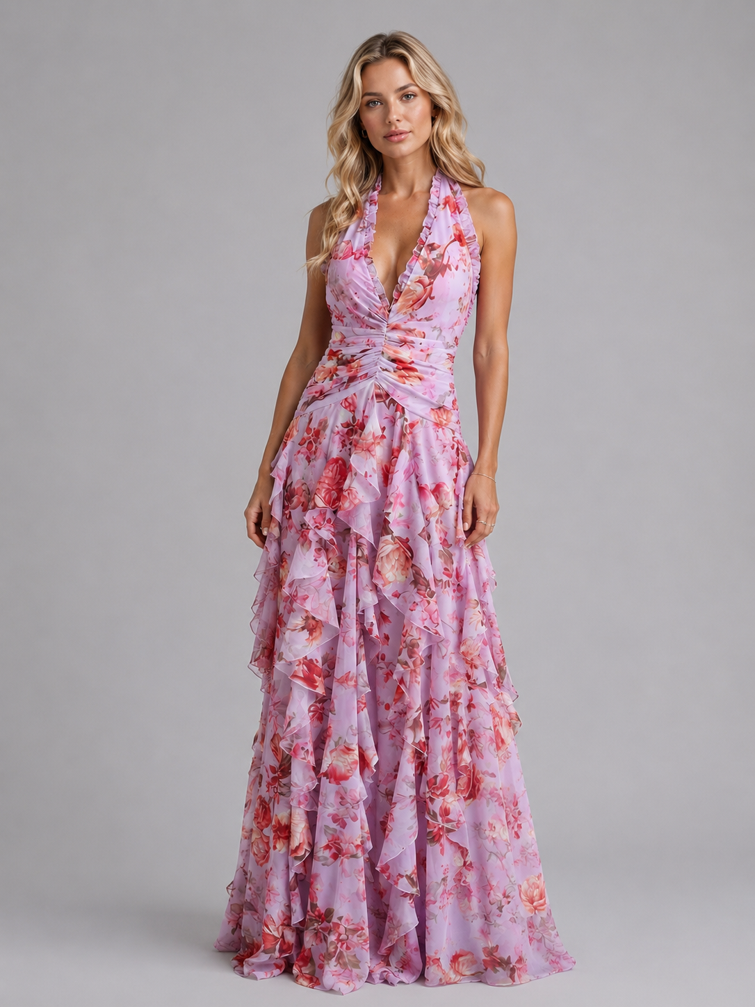 Floral Halter Women's Maxi Dress