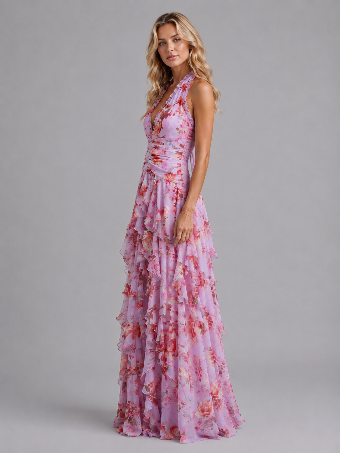 Floral Halter Women's Maxi Dress