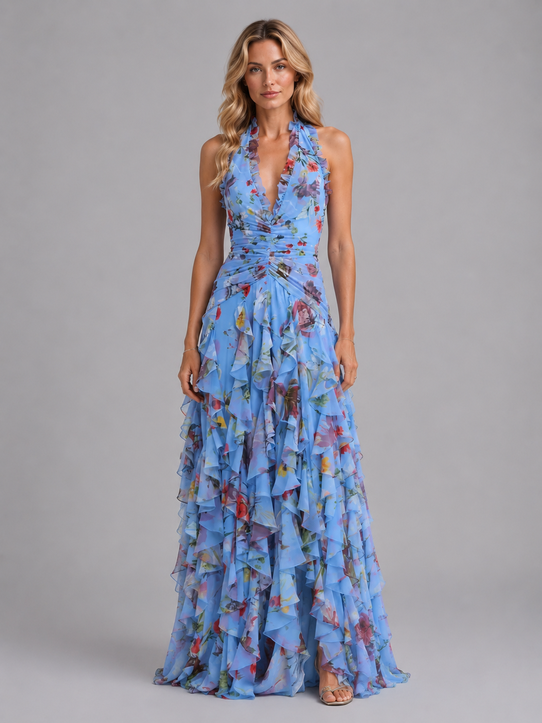 Floral Halter Women's Maxi Dress