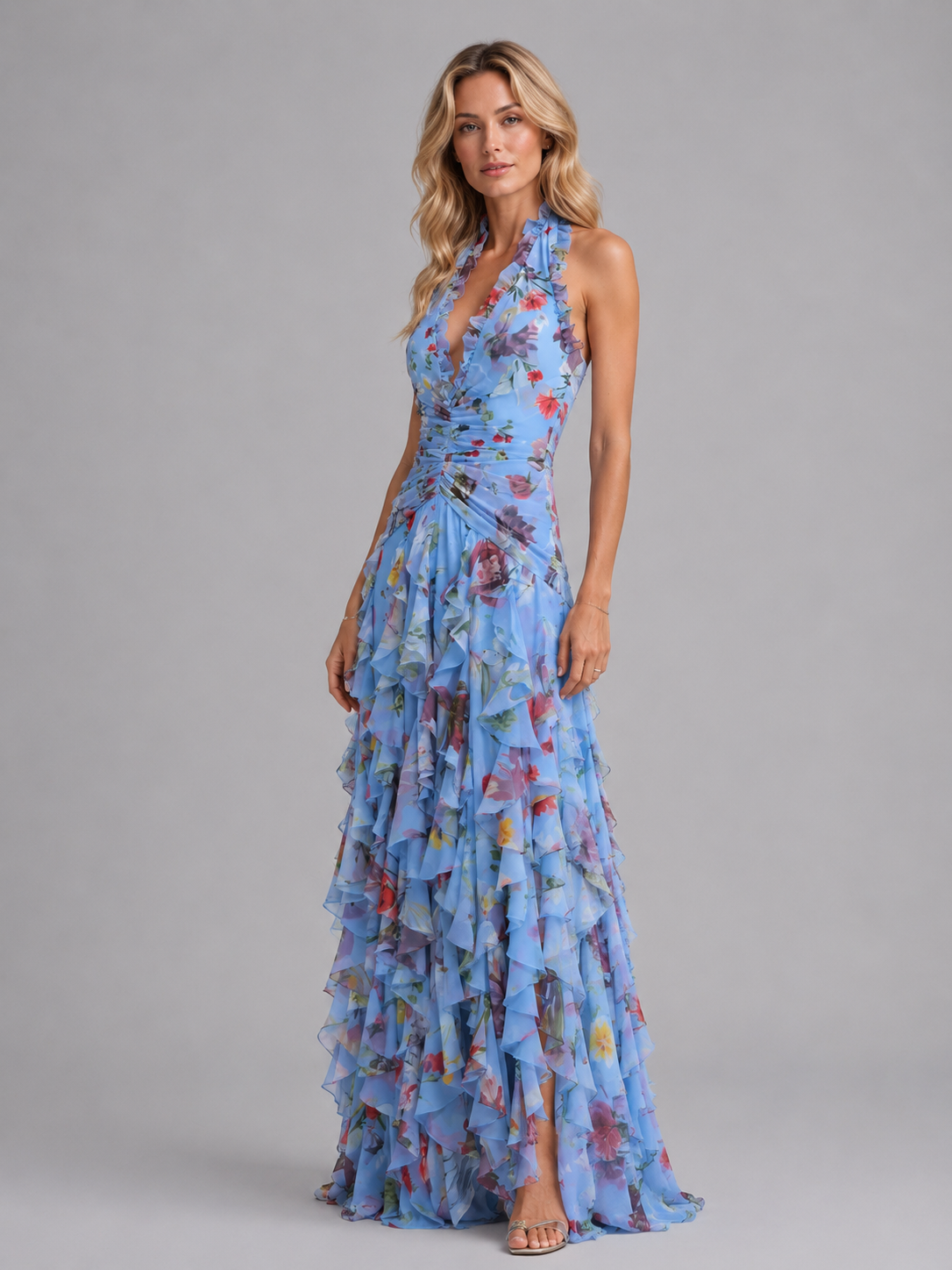 Floral Halter Women's Maxi Dress