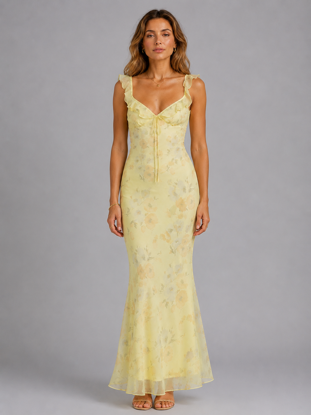 Floral Ruffle Strap Women's Maxi Dress
