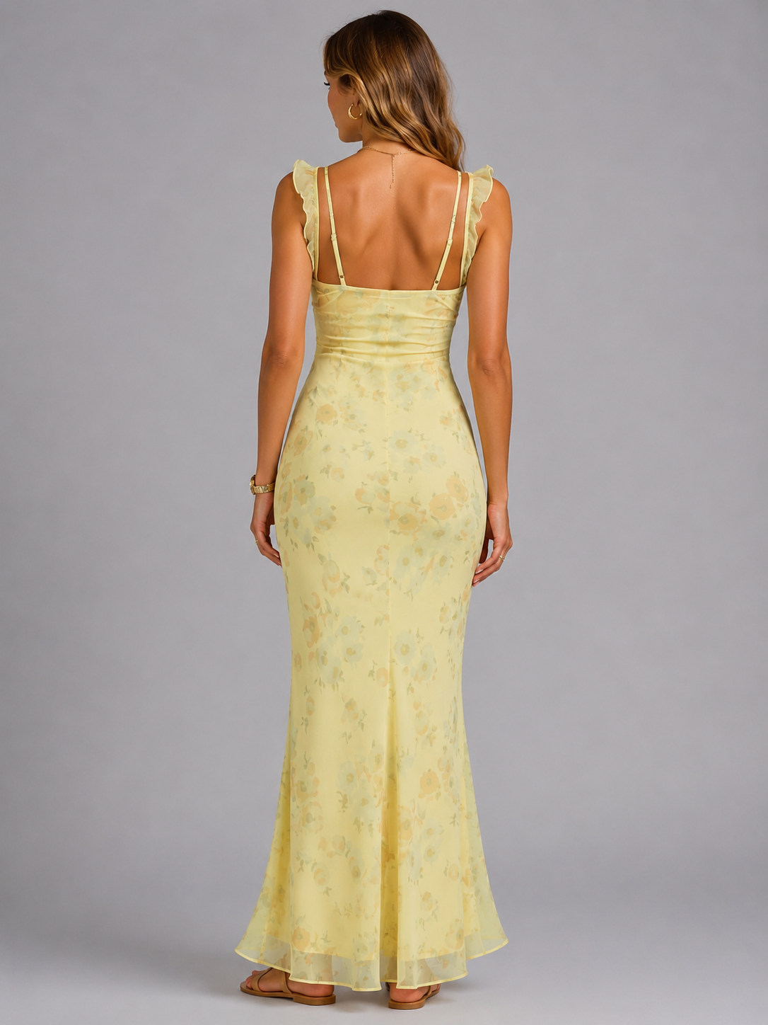 Floral Ruffle Strap Women's Maxi Dress