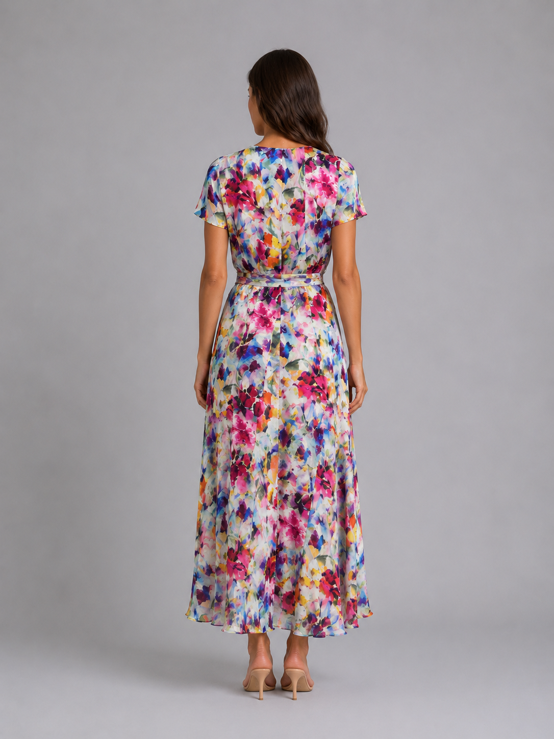 Floral Tie Waist Women's Wrap Midi Dress