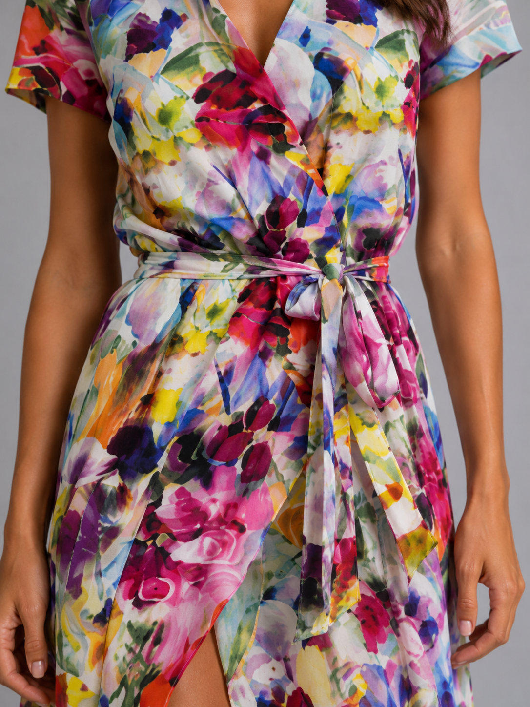 Floral Tie Waist Women's Wrap Midi Dress